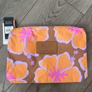 ALOHA Collection Orange and Pink Floral Cosmetic Bag